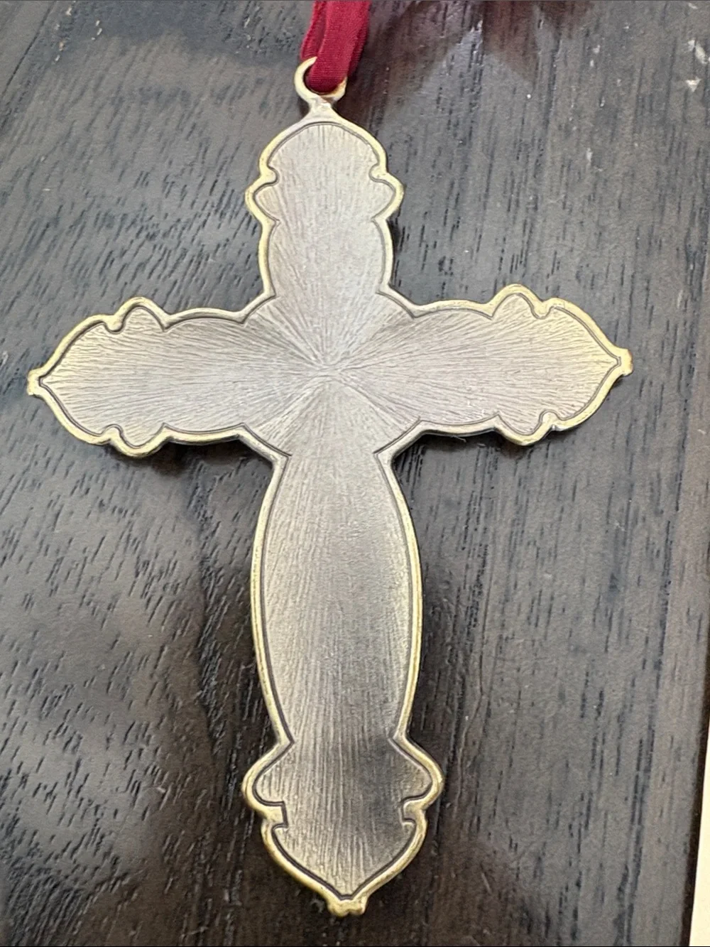 Vintage Ornate Red and Gold Cross Holiday Ornament - Unbranded